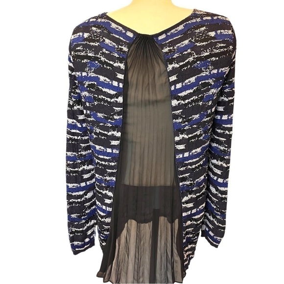 Lafayette 148 Long Sleeve Tunic Jacquard Sweater with Plisse Sheer Back Panel - Picture 6 of 13